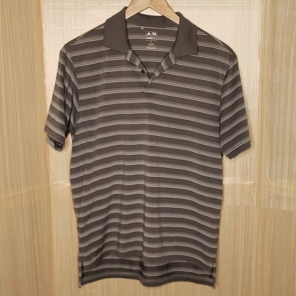 Adidas Golf Mens Climate Lite Short Sleeve Striped Grey Polo Medium - Picture 1 of 5